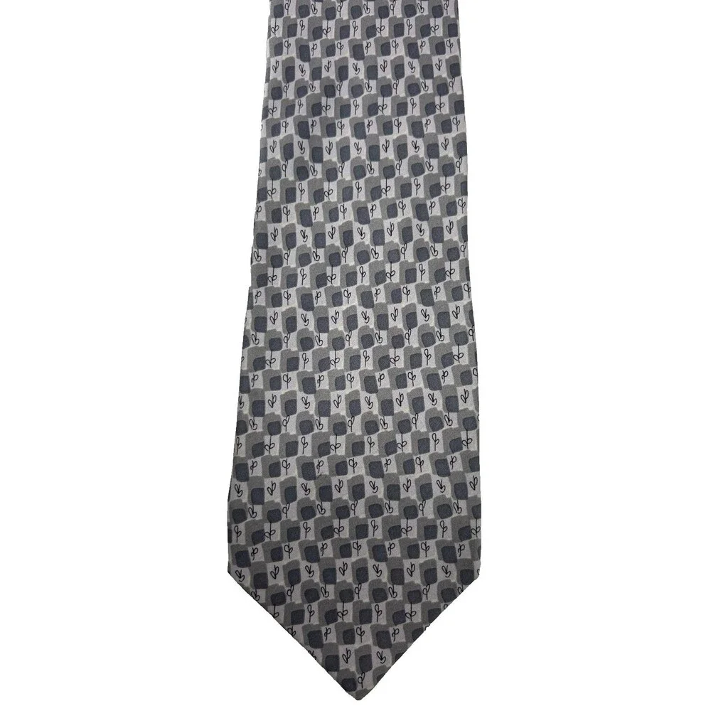J Garcia Tie Three‎ Collection Gray Silk  Abstract Pattern 58.5
